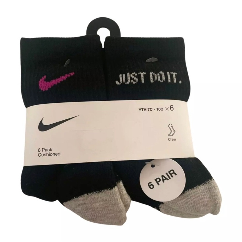 NIKE  Brand Girls Socks Crew  -Cushioned Crew Socks 6 Pairs  Size YTC 7C-10C